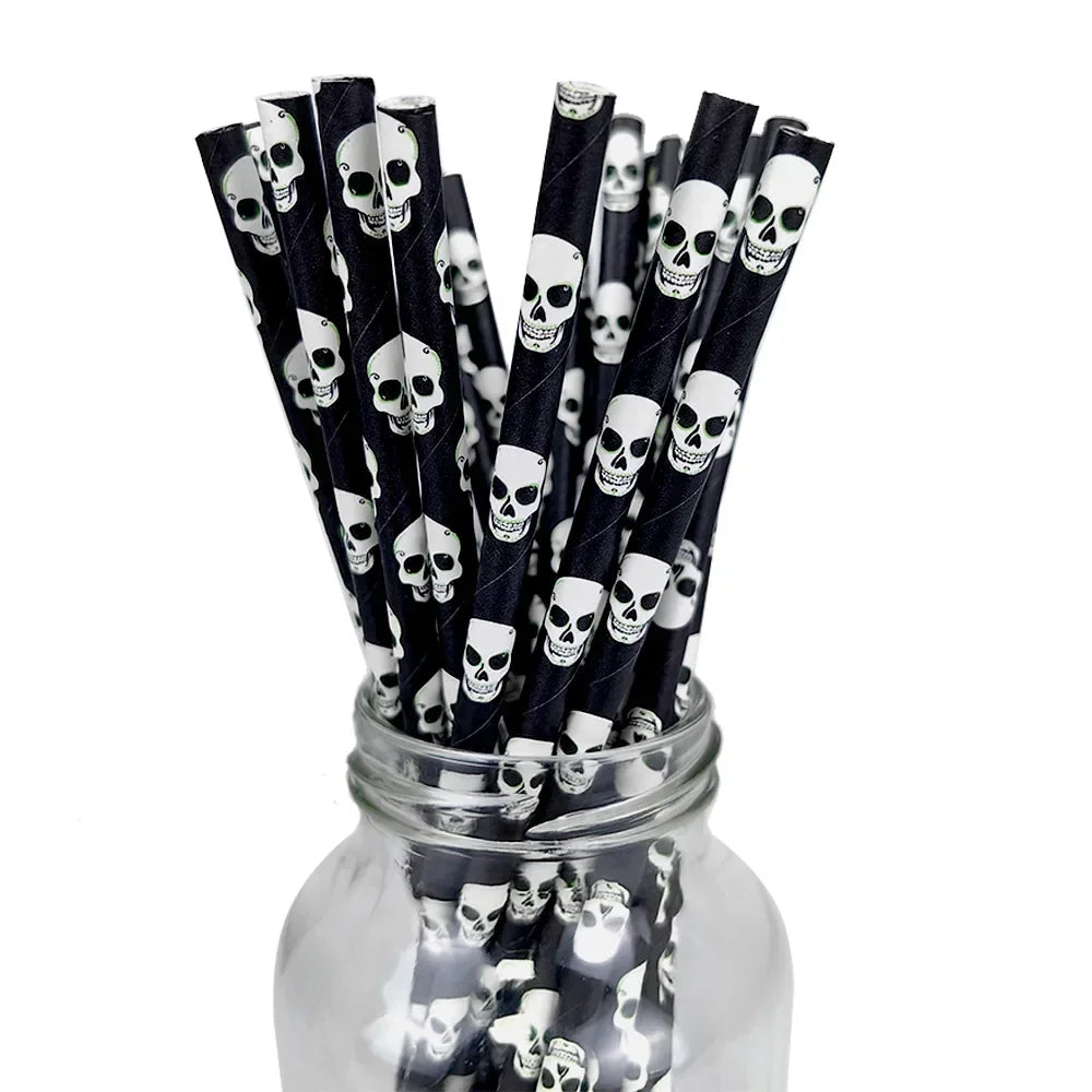 25/100pcs Halloween Party Paper Straws Biodegradable Bat Pumpkin Spider Straws for Spooky Halloween Party Halloween Decoration