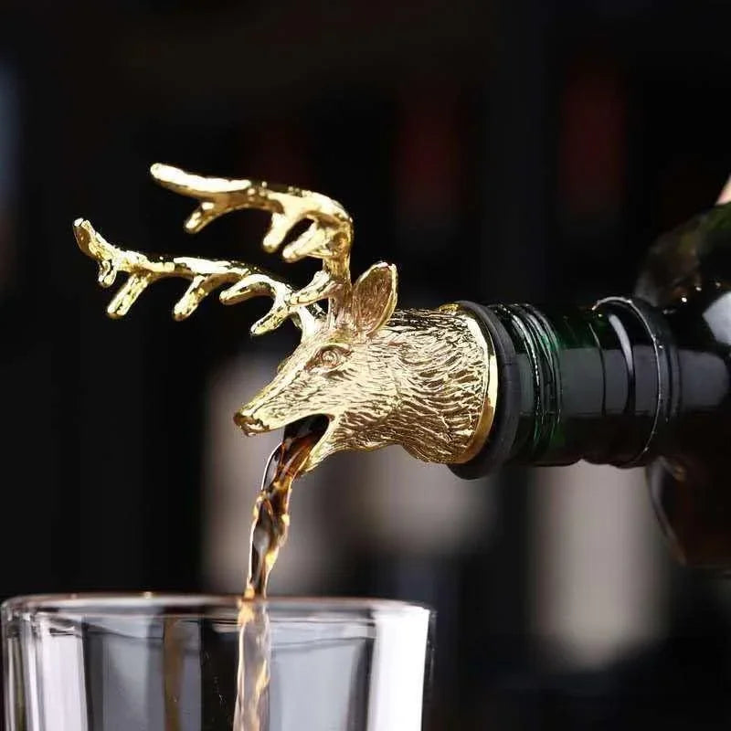 Zinc Alloy Wine Pourer and Bottle Stopper Deer Stag Head Shape Red Pourer Wine Cap Pouring Party Gifts