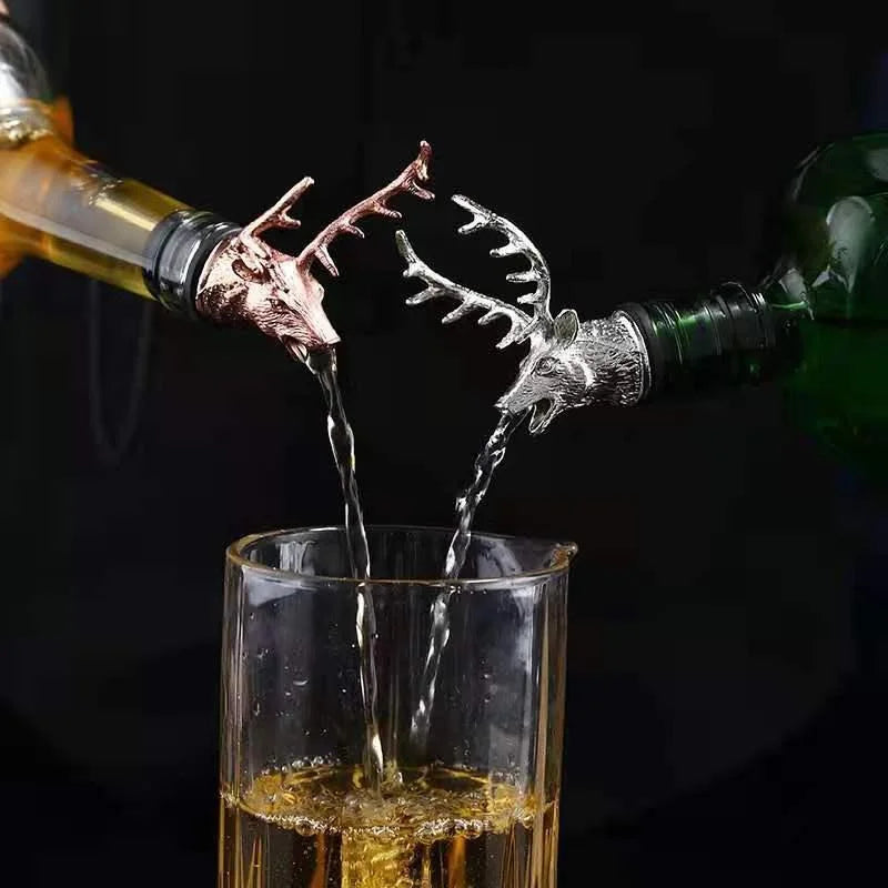 Zinc Alloy Wine Pourer and Bottle Stopper Deer Stag Head Shape Red Pourer Wine Cap Pouring Party Gifts