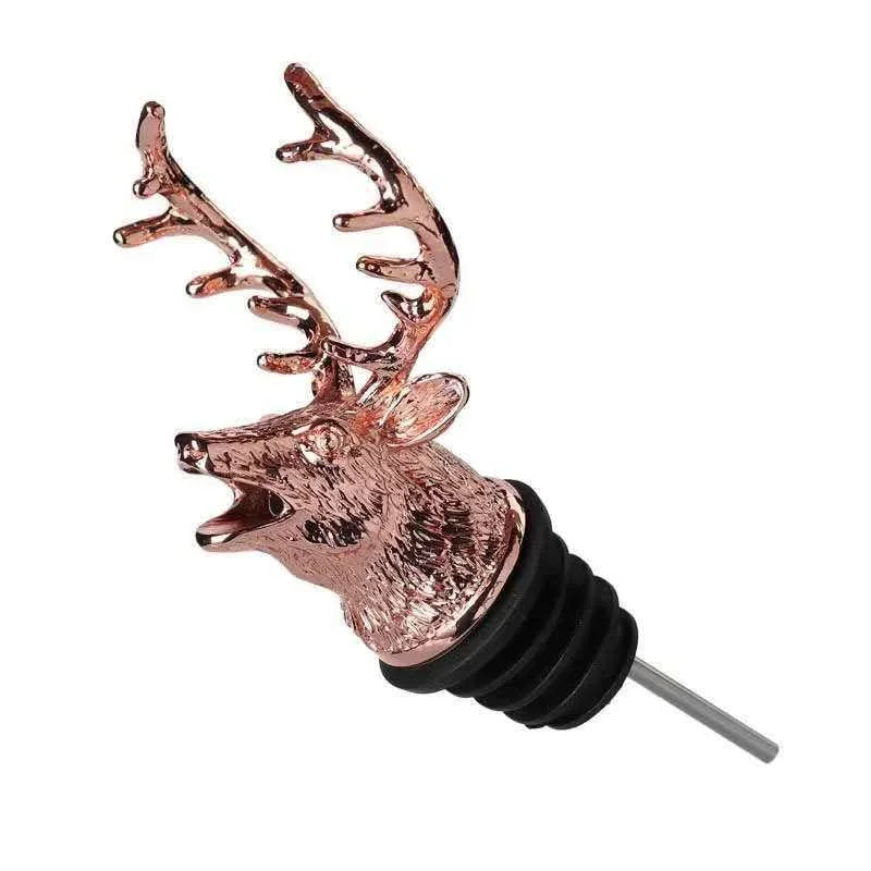 Zinc Alloy Wine Pourer and Bottle Stopper Deer Stag Head Shape Red Pourer Wine Cap Pouring Party Gifts