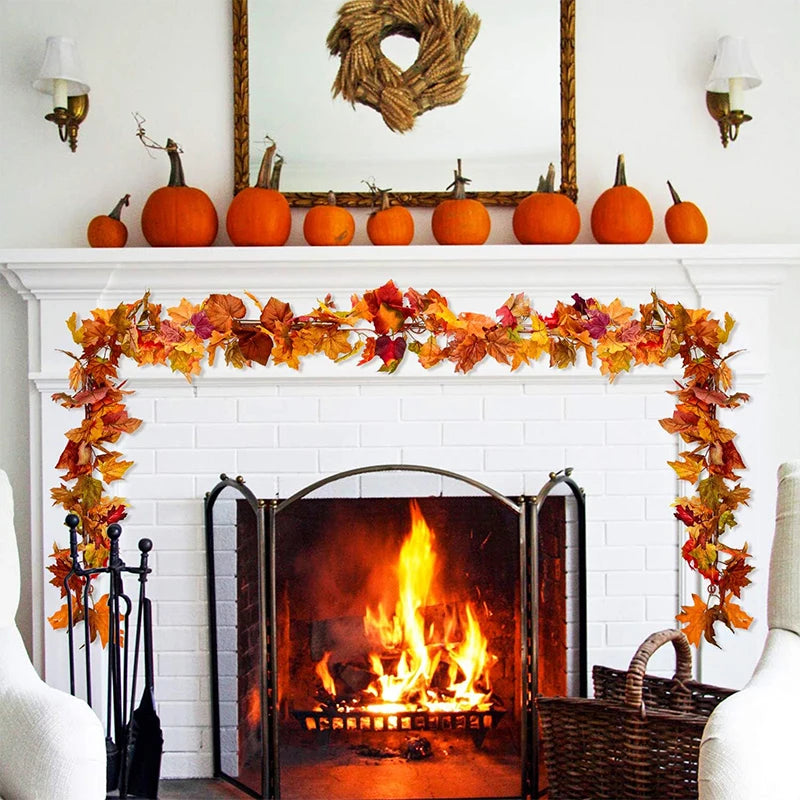 1/2Pcs Fall Wreaths 100cm Hanging Silk Wreaths Artificial Fall Leaf Wreaths Thanksgiving Christmas Decor Home Fireplace Decor