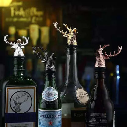 Zinc Alloy Wine Pourer and Bottle Stopper Deer Stag Head Shape Red Pourer Wine Cap Pouring Party Gifts