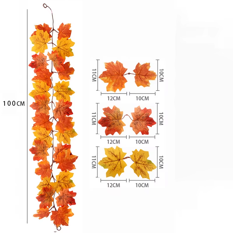 1/2Pcs Fall Wreaths 100Cm Hanging Silk Wreaths Artificial Fall Leaf Wreaths Thanksgiving Christmas Decor Home Fireplace Decor