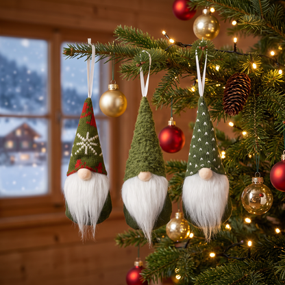 Weihnachtswichtel 3er-Set in Grün am Christbaum