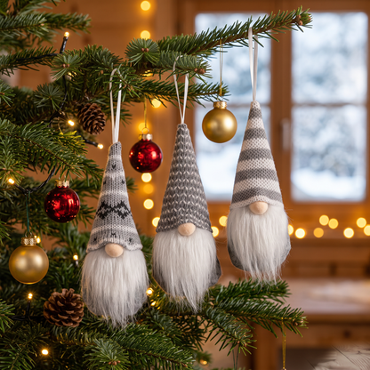 Weihnachtswichtel 3er-Set in Grau am Christbaum