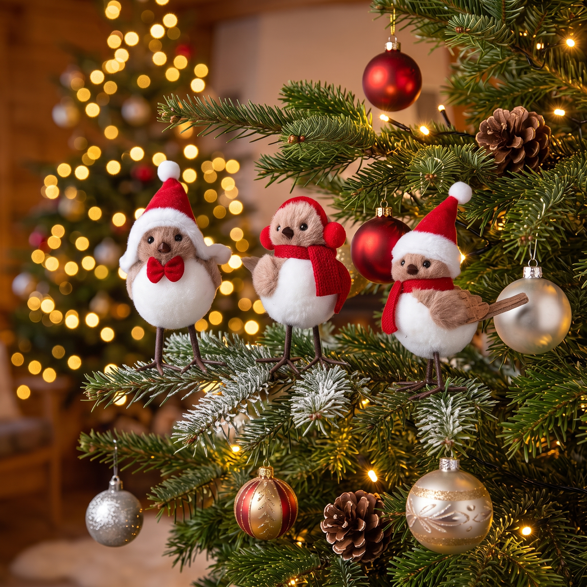 Weihnachtsvögel Set mit 3 Vögeln am Christbaum